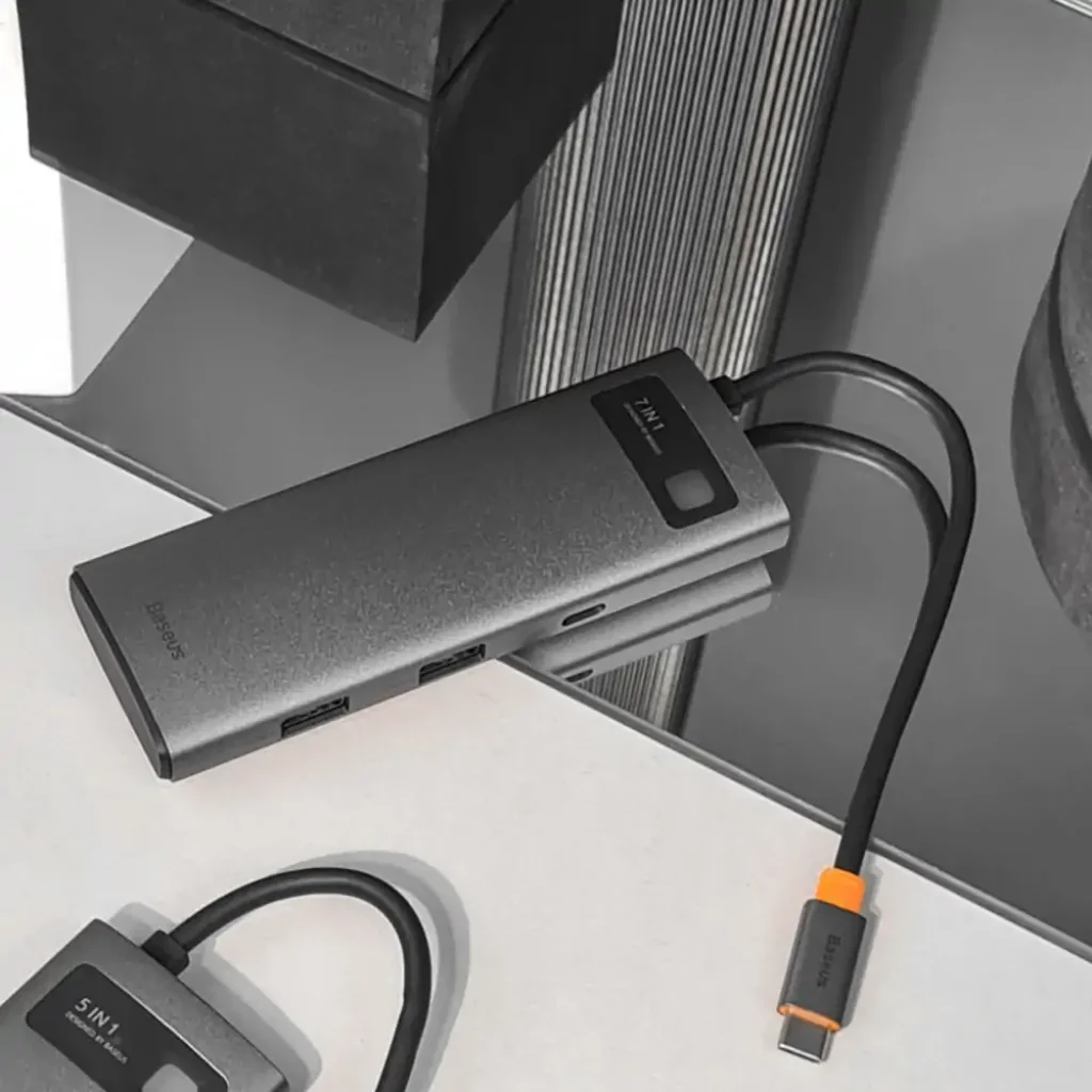 USB-Хаб Baseus Metal Gleam Series 7-in-1 (2xUSB3.0 + 4KHD + Type-C + Type-C PD+ TF + SD) Gray, WKWG020113