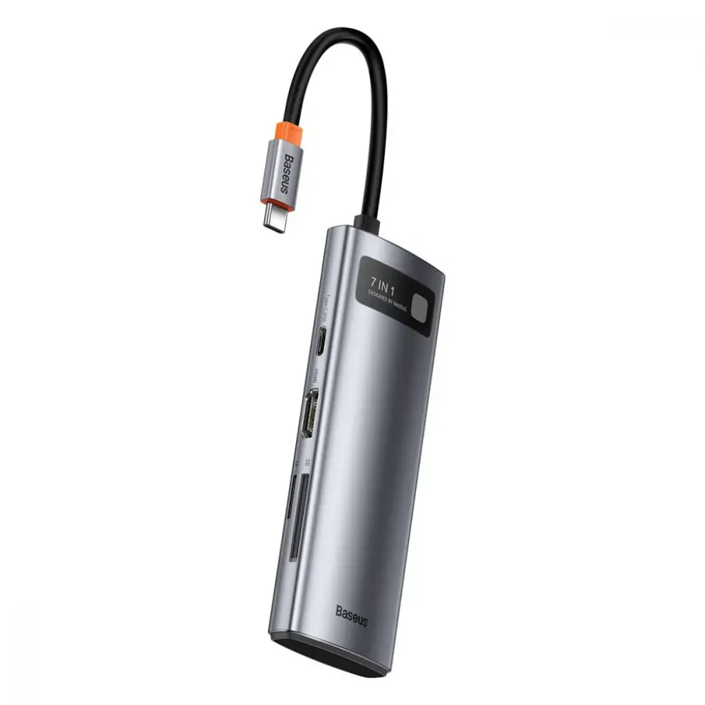 USB-Хаб Baseus Metal Gleam Series 7-in-1 (2xUSB3.0 + 4KHD + Type-C + Type-C PD+ TF + SD) Gray, WKWG020113