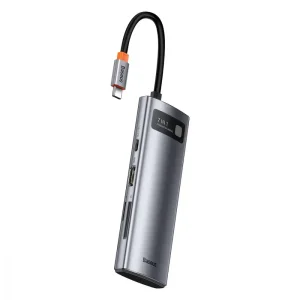USB-Хаб Baseus Metal Gleam Series 7-in-1 (2xUSB3.0 + 4KHD + Type-C + Type-C PD+ TF + SD) Gray, WKWG020113