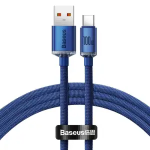 Кабель Baseus Crystal Shine Series Type-C 100W (1.2m) Blue, CAJY000403