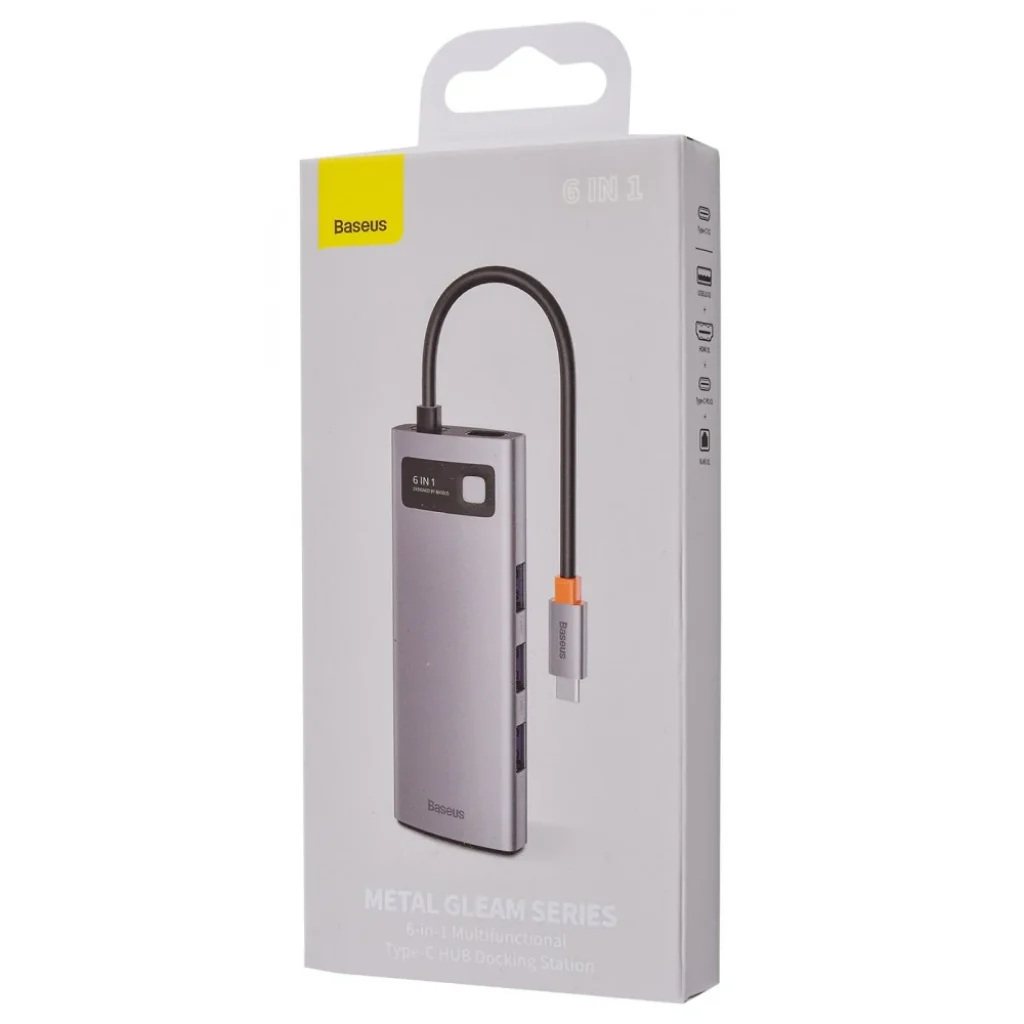 USB-Хаб Baseus Metal Gleam Series 6-in-1 Type-C Gray, CAHUB-CW0G