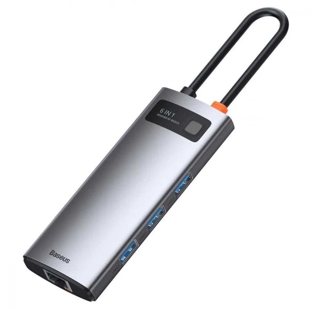 USB-Хаб Baseus Metal Gleam Series 6-in-1 Type-C Gray, CAHUB-CW0G