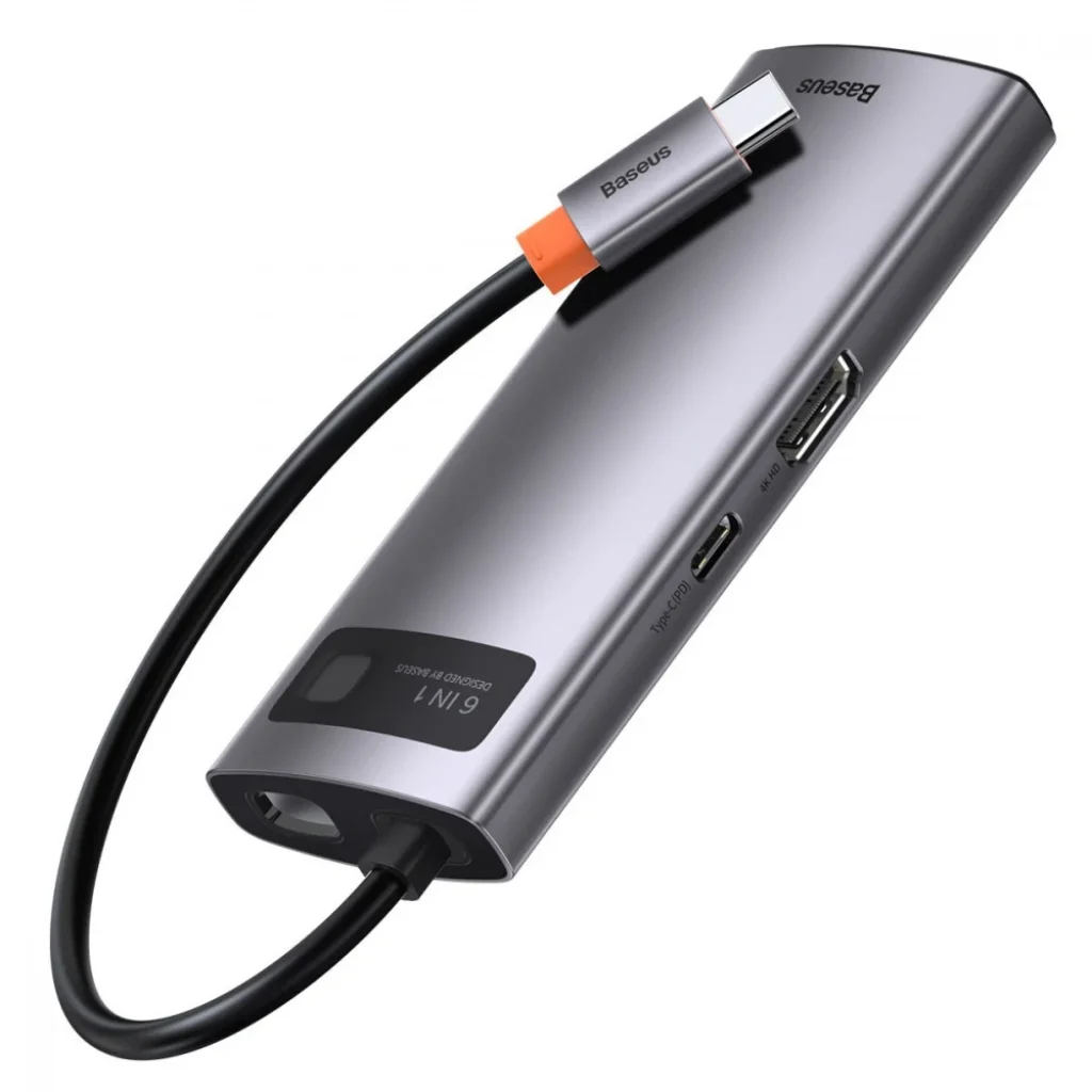 USB-Хаб Baseus Metal Gleam Series 6-in-1 Type-C Gray, CAHUB-CW0G