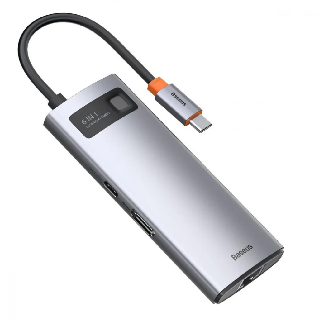 USB-Хаб Baseus Metal Gleam Series 6-in-1 Type-C Gray, CAHUB-CW0G