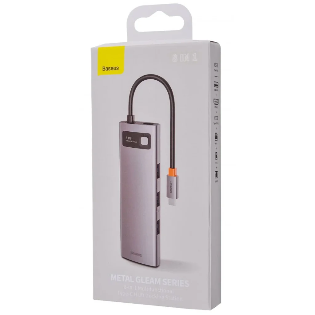 USB-Хаб Baseus Metal Gleam Series 8-in-1 Type-C Gray, CAHUB-CV0G