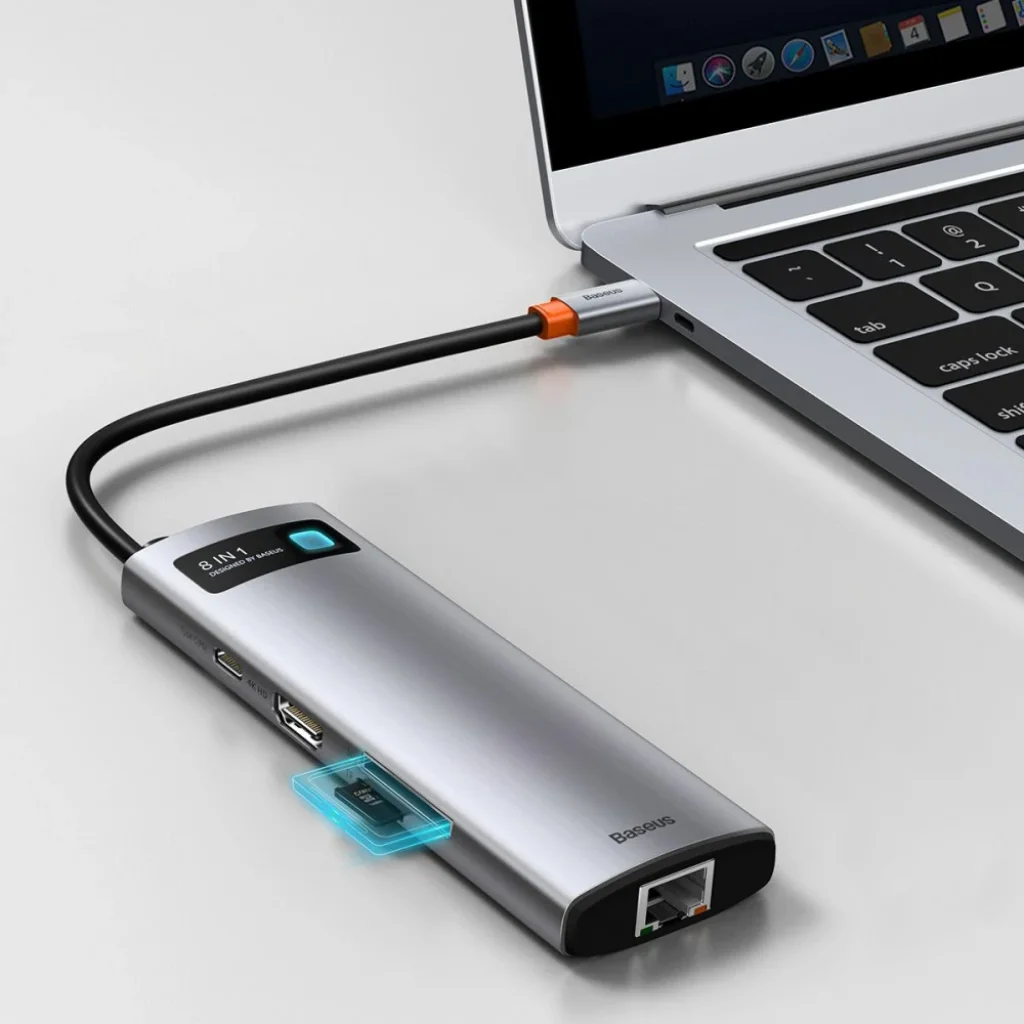 USB-Хаб Baseus Metal Gleam Series 8-in-1 Type-C Gray, CAHUB-CV0G