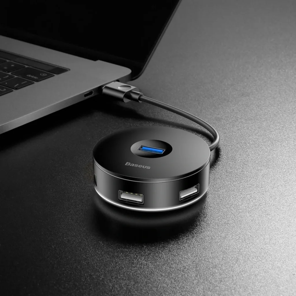 USB-Хаб Baseus Round Box Type-C to USB 3.0 + 3USB 2.0 Black, CAHUB-G01