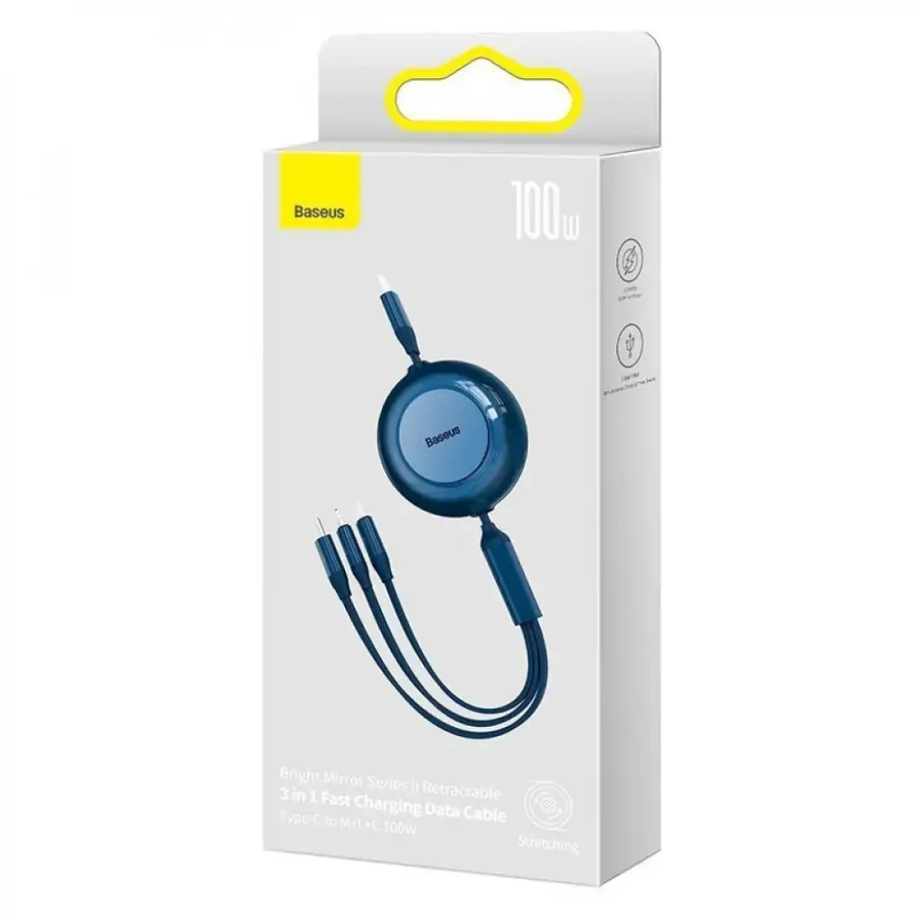 Кабель Baseus Bright Mirror 2 Series 3-in-1 (Micro USB+Lightning+Type-C) 100W (1.1m) Blue, CAMJ010203