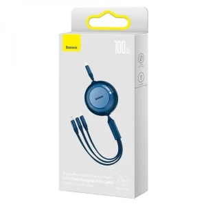 Кабель Baseus Bright Mirror 2 Series 3-in-1 (Micro USB+Lightning+Type-C) 100W (1.1m) Blue, CAMJ010203