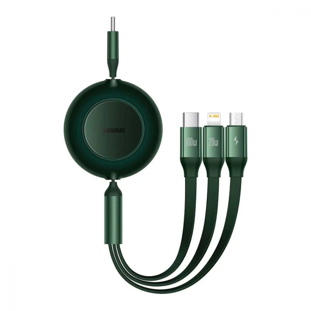 Кабель Baseus Bright Mirror 2 Series 3-in-1 (Micro USB+Lightning+Type-C) 100W (1.1m) Green, CAMJ010206