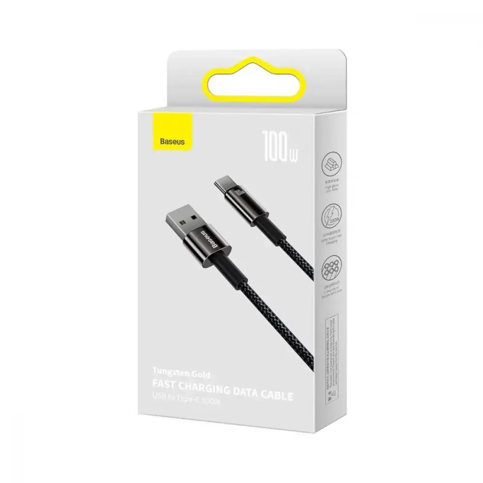 Кабель Baseus Tungsten Gold Fast Charging Data Type-C 100W (1m) Black, CAWJ000001
