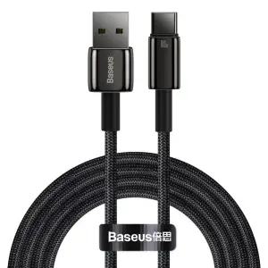 Кабель Baseus Tungsten Gold Fast Charging USB to Type-C 100W (2m) Black, CAWJ000101