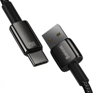 Кабель Baseus Tungsten Gold Fast Charging USB to Type-C 100W (2m) Black, CAWJ000101