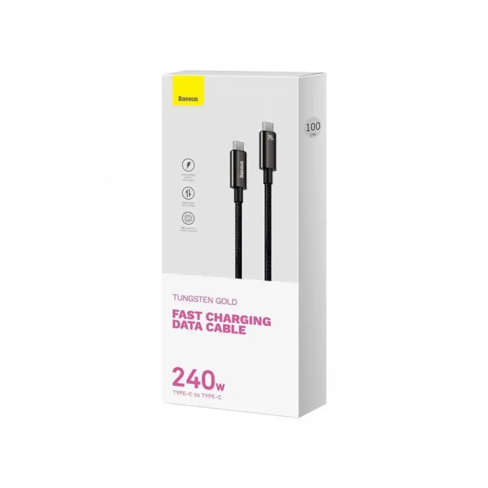 Кабель Baseus Tungsten Gold Type-C to Type-C 240W (2m) Black, CAWJ040101