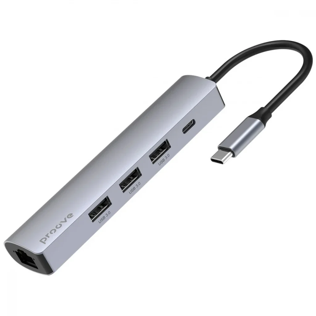 Type-C-Хаб Proove Iron Link 5 in 1 (3*USB3.0 + Tyce C + RJ45) Silver