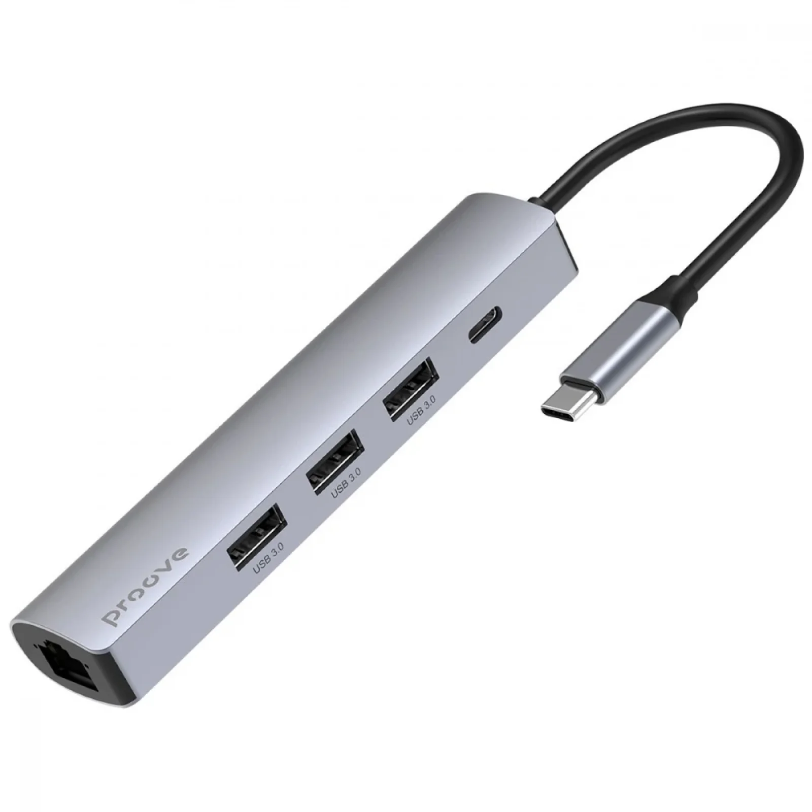 Type-C-Хаб Proove Iron Link 5 in 1 (3*USB3.0 + Tyce C + RJ45) Silver