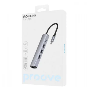 Type-C-Хаб Proove Iron Link 5 in 1 (3*USB3.0 + Tyce C + RJ45) Silver