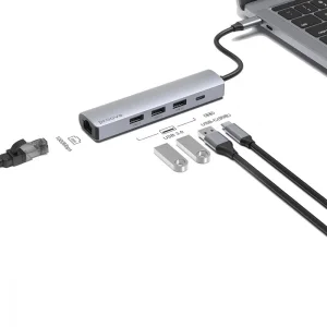 Type-C-Хаб Proove Iron Link 5 in 1 (3*USB3.0 + Tyce C + RJ45) Silver
