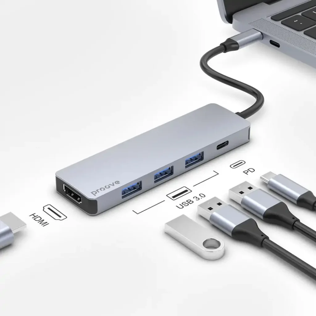 Type-C-Хаб Proove Iron Link 5 in 1 (3*USB3.0 + Tyce C + HDMI) Silver