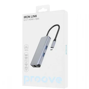Type-C-Хаб Proove Iron Link 6 in 1 (2*USB3.0 + SD/TF + RJ45 + HDMI) Silver