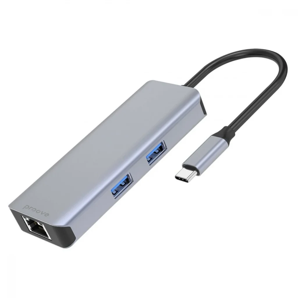 Type-C-Хаб Proove Iron Link 6 in 1 (2*USB3.0 + SD/TF + RJ45 + HDMI) Silver