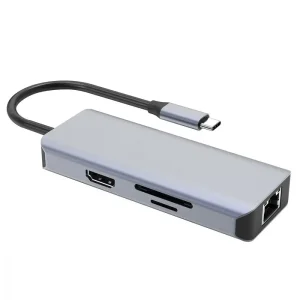 Type-C-Хаб Proove Iron Link 6 in 1 (2*USB3.0 + SD/TF + RJ45 + HDMI) Silver