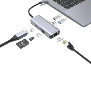 Type-C-Хаб Proove Iron Link 6 in 1 (2*USB3.0 + SD/TF + RJ45 + HDMI) Silver