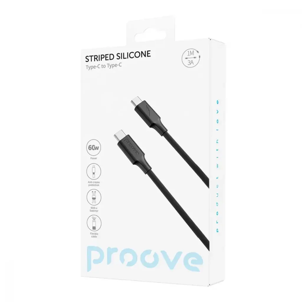 Кабель Proove Striped Silicone Type-C to Type-C 60W (1M) white, CCSS60002202