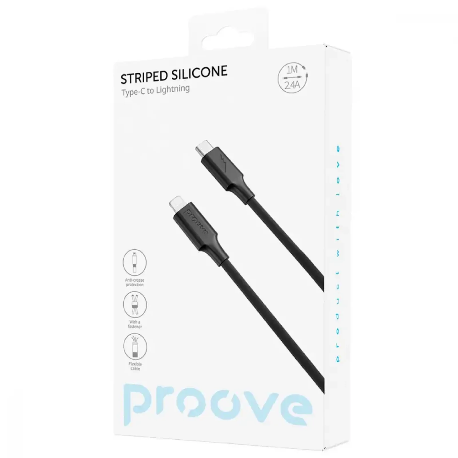 Кабель Proove Striped Silicone Type-C to Lightning (1M) Black CCSS00002101