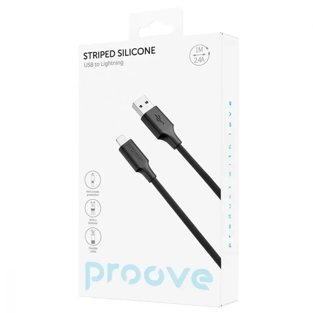 Кабель Proove Striped Silicone Lightning (1M) black, CCSS00001101