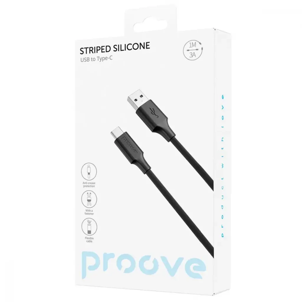 Кабель Proove Striped Silicone Type-C (1M) black, CCSS60001201