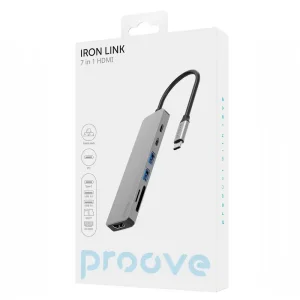 Type-C-Хаб Proove Iron Link 7 in 1 (2*Type-C + 2*USB3.0 + HDMI + SD/TF) Silver, HBIL00222004