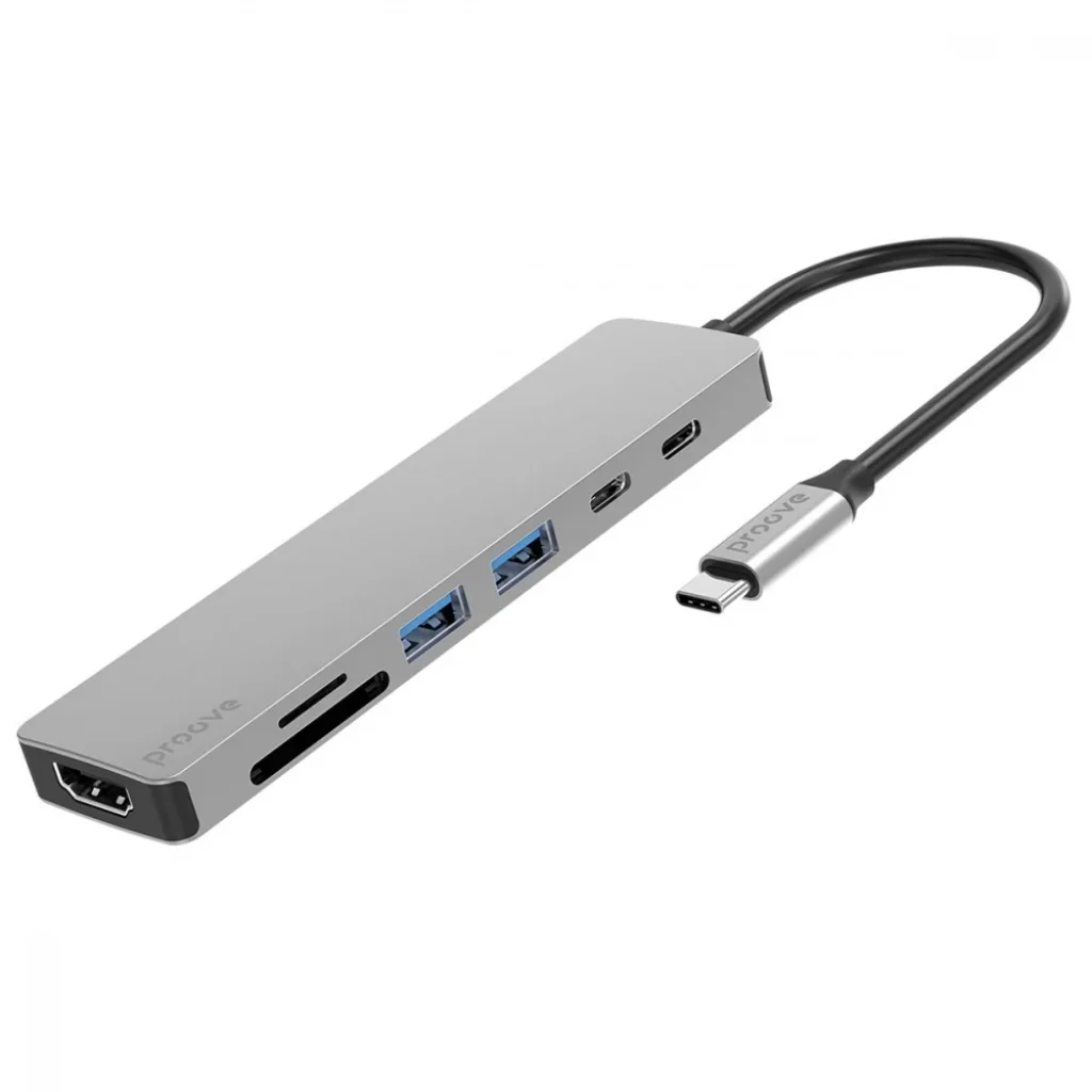 Type-C-Хаб Proove Iron Link 7 in 1 (2*Type-C + 2*USB3.0 + HDMI + SD/TF) Silver, HBIL00222004