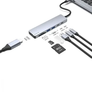 Type-C-Хаб Proove Iron Link 7 in 1 (2*Type-C + 2*USB3.0 + HDMI + SD/TF) Silver, HBIL00222004