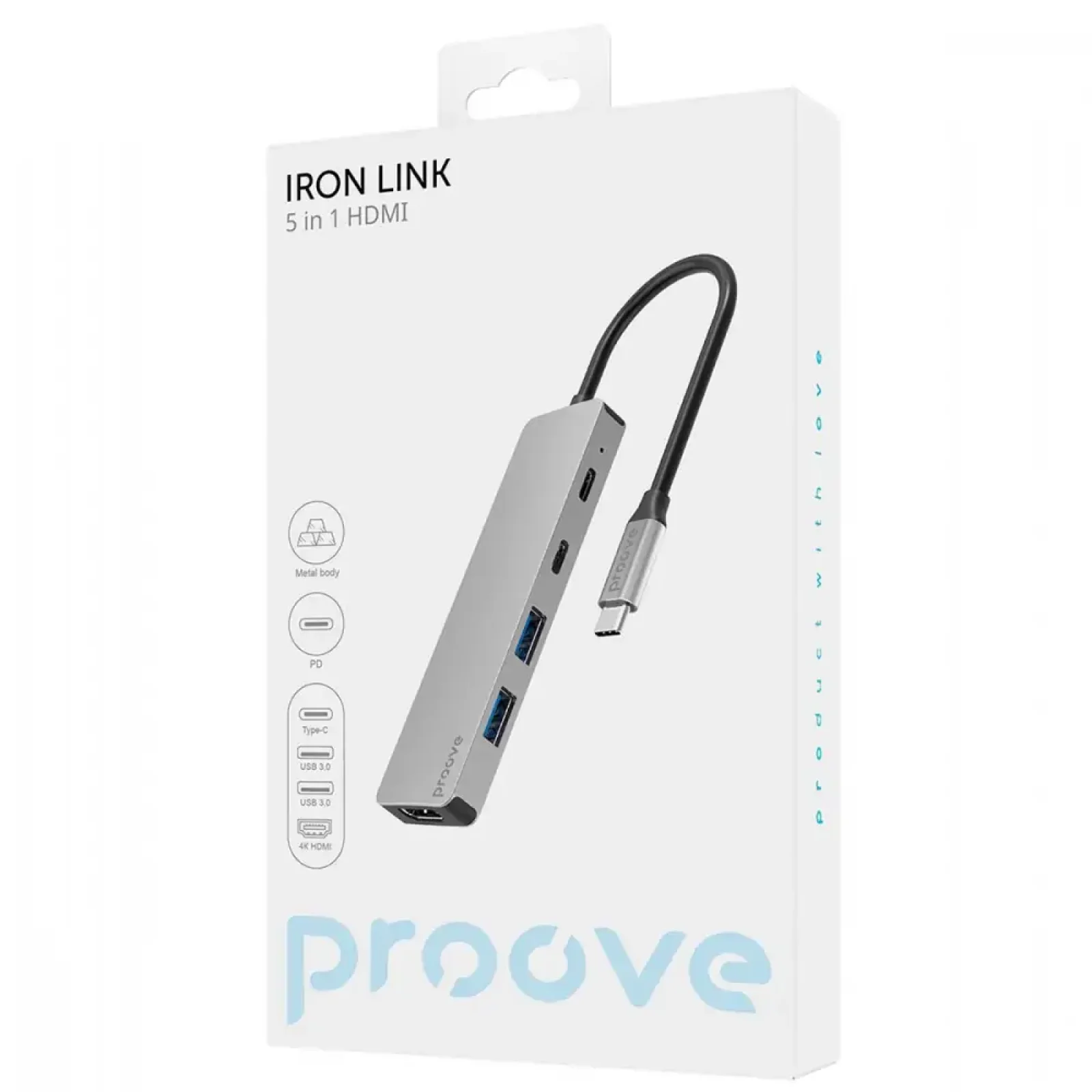 Type-C-Хаб Proove Iron Link 5 in 1 (2*Type-C + 2*USB3.0 + HDMI) silver, HBIL00222024