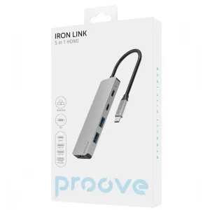 Type-C-Хаб Proove Iron Link 5 in 1 (2*Type-C + 2*USB3.0 + HDMI) silver, HBIL00222024