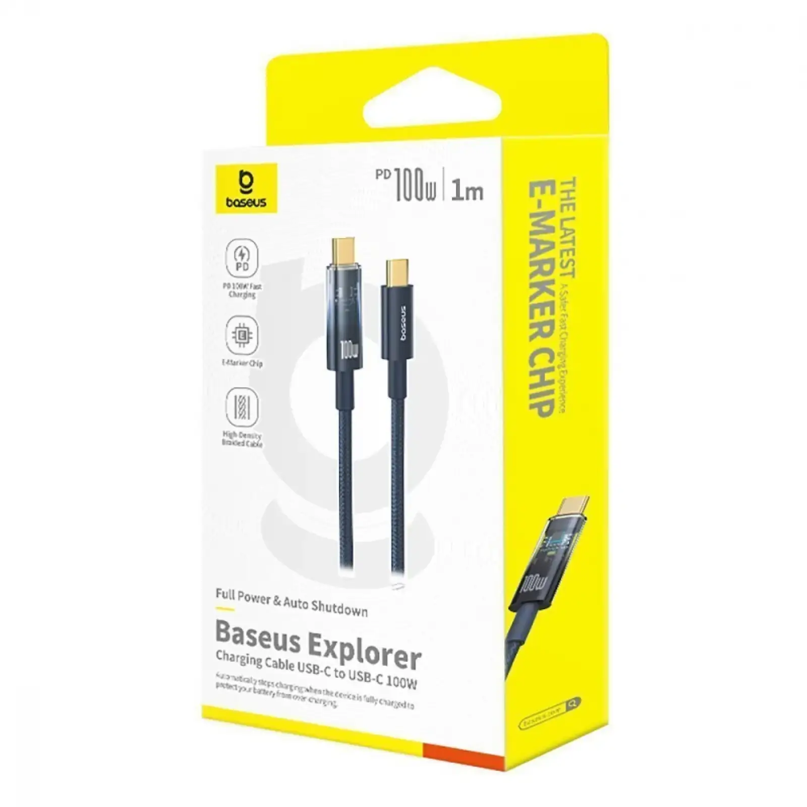 Кабель Baseus Explorer Series Auto Power-Off Type-C to Type-C 100W (1m) Black, P10319703111-00