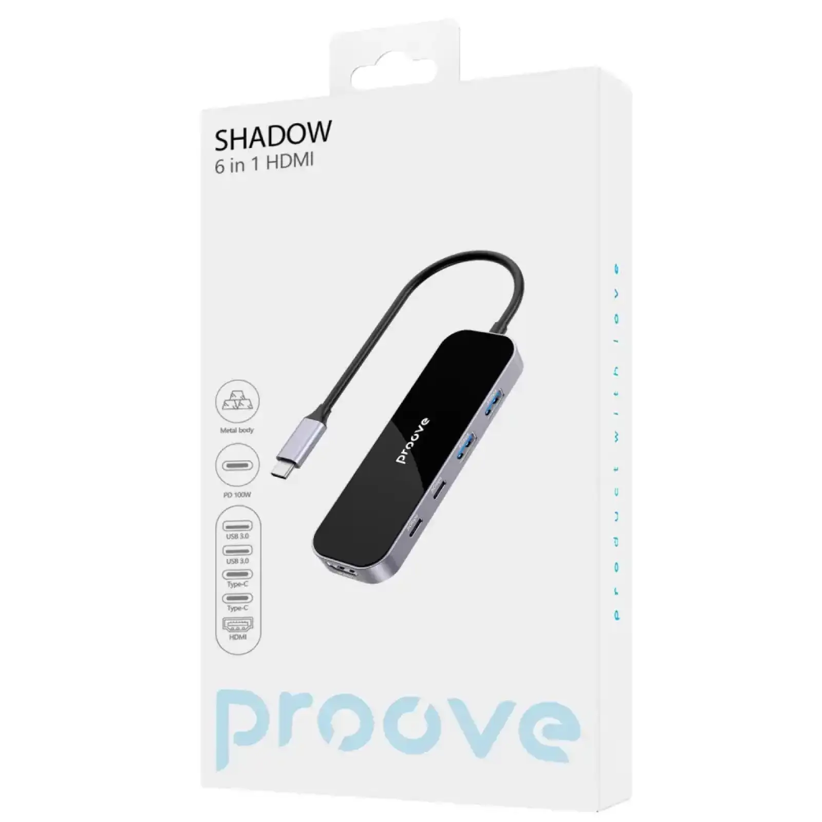 Type-C-Хаб Proove Shadow (2*USB3.0 + Type-C + PD100W + HDMI) Dark Gray, HBSW10221205