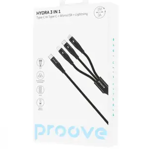 Кабель Proove Hydra 3 in1 Type-C + Micro USB + Lightning (1m) black (602440001)