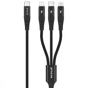 Кабель Proove Hydra 3 in1 Type-C + Micro USB + Lightning (1m) black (602440001)