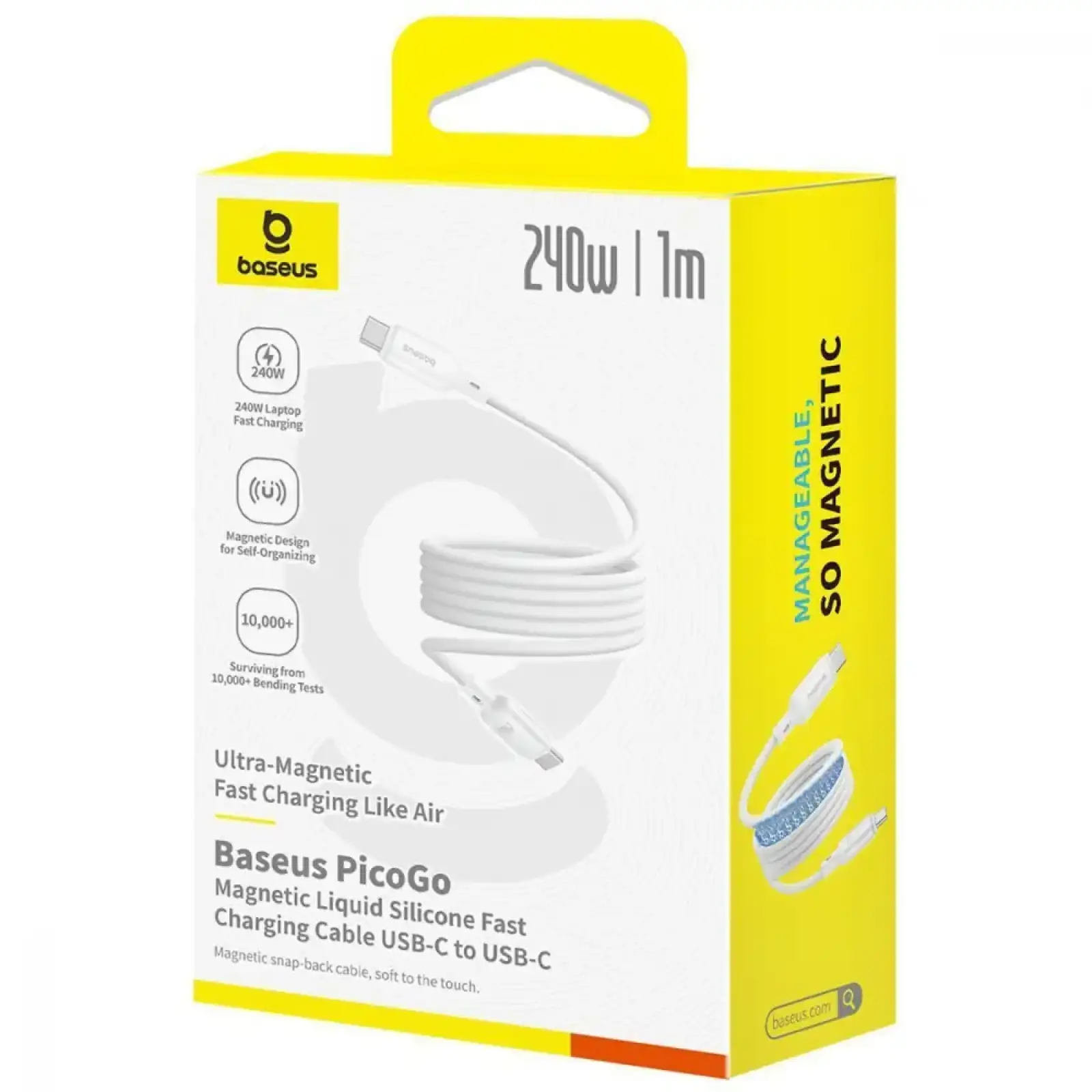 Кабель Baseus PicoGo Magnetic Liquid Silicone Type-C to Type-C 240W (1m) White