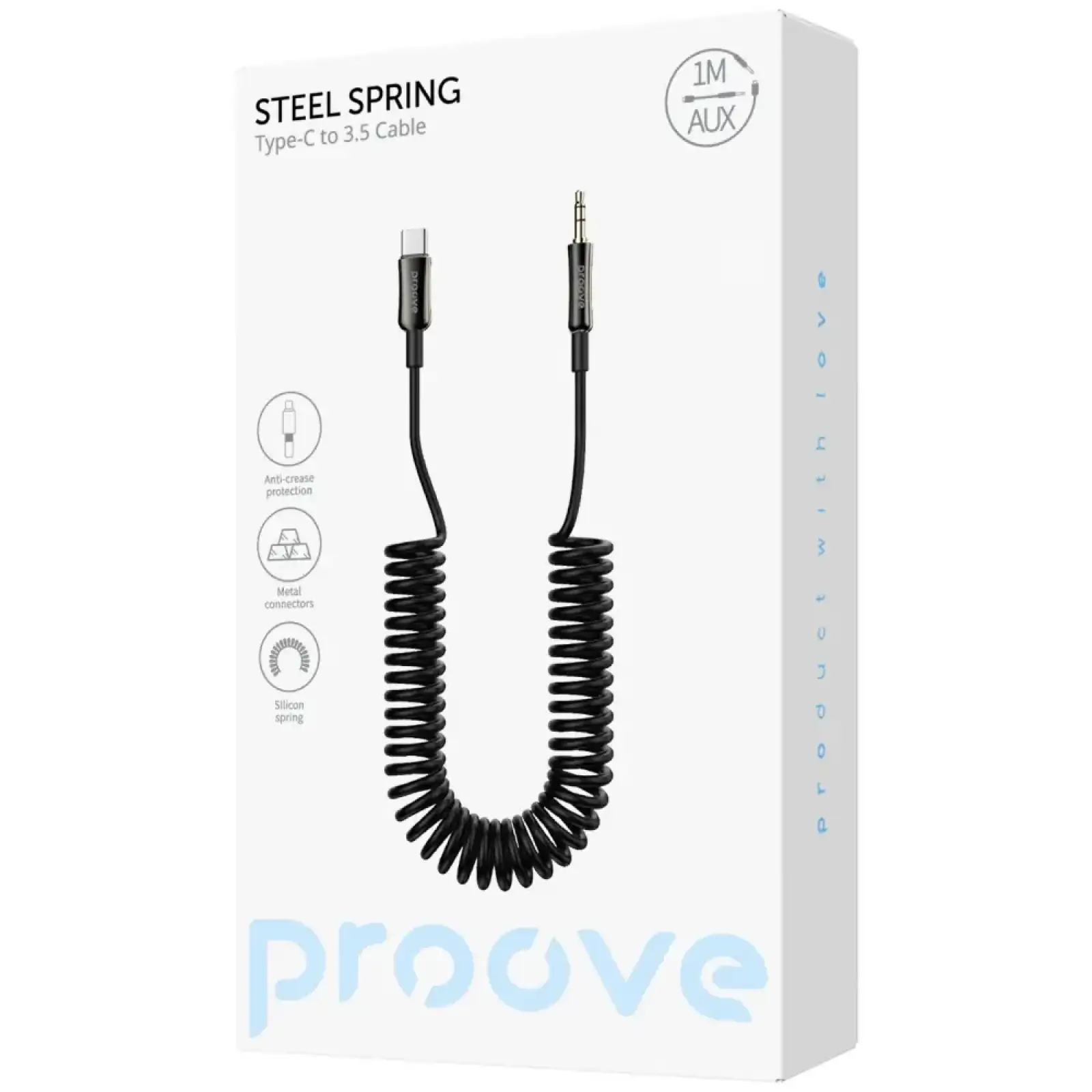 Кабель AUX Proove Steel Spring Type-C to 3.5 (1m) Black