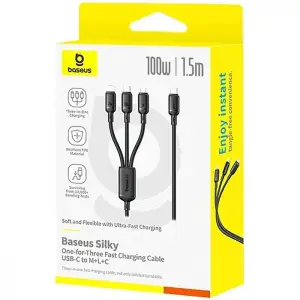 Кабель Baseus Silky One-for-Three Fast Charging Type-C to Micro USB+Lightning+Type-C 100W 1.5m Black