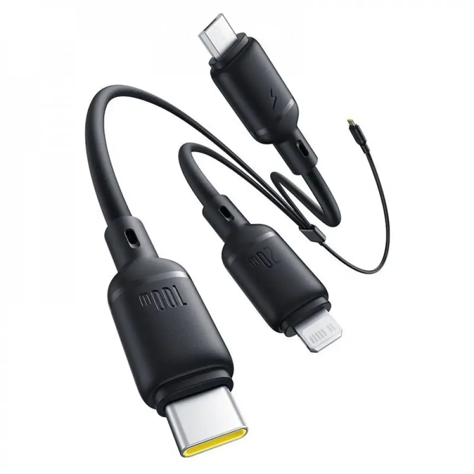 Кабель Baseus Silky One-for-Three Fast Charging Type-C to Micro USB+Lightning+Type-C 100W 1.5m Black