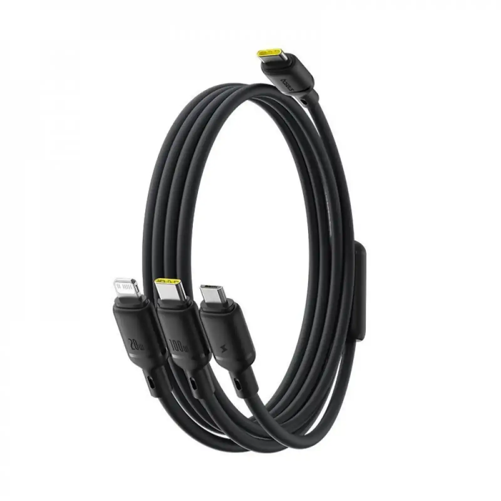 Кабель Baseus Silky One-for-Three Fast Charging Type-C to Micro USB+Lightning+Type-C 100W 1.5m Black