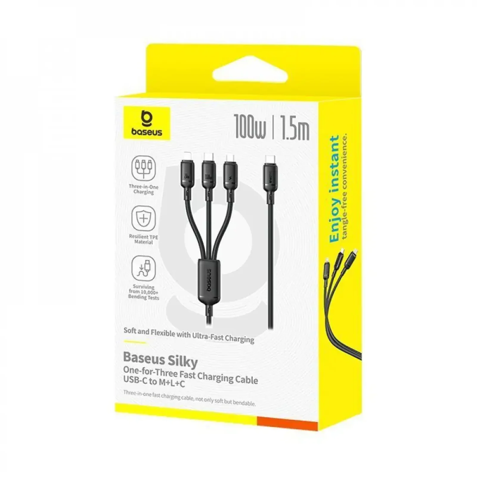 Кабель Baseus Silky One-for-Three Fast Charging USB to Micro USB+Lightning+Type-C 100W 1.5m White (P10377705213-00)