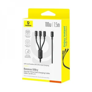 Кабель Baseus Silky One-for-Three Fast Charging USB to Micro USB+Lightning+Type-C 100W 1.5m White (P10377705213-00)