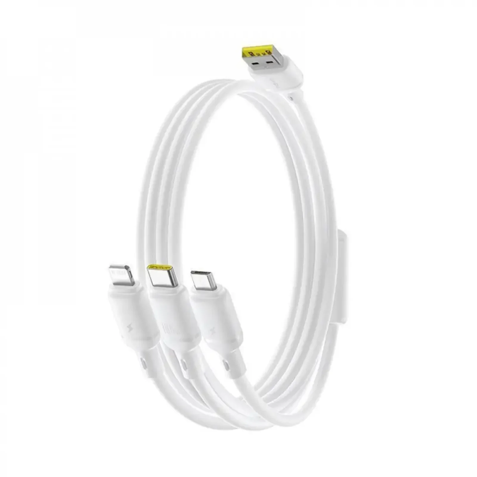 Кабель Baseus Silky One-for-Three Fast Charging USB to Micro USB+Lightning+Type-C 100W 1.5m White (P10377705213-00)