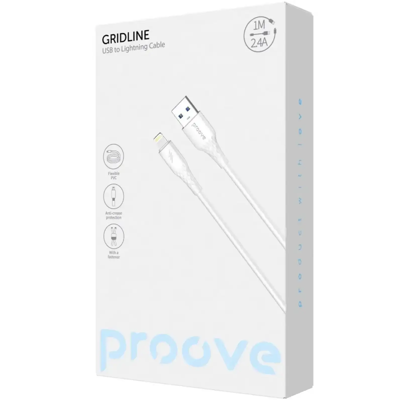 Кабель Proove GridLine USB to Lightning 2.4A (1m) White