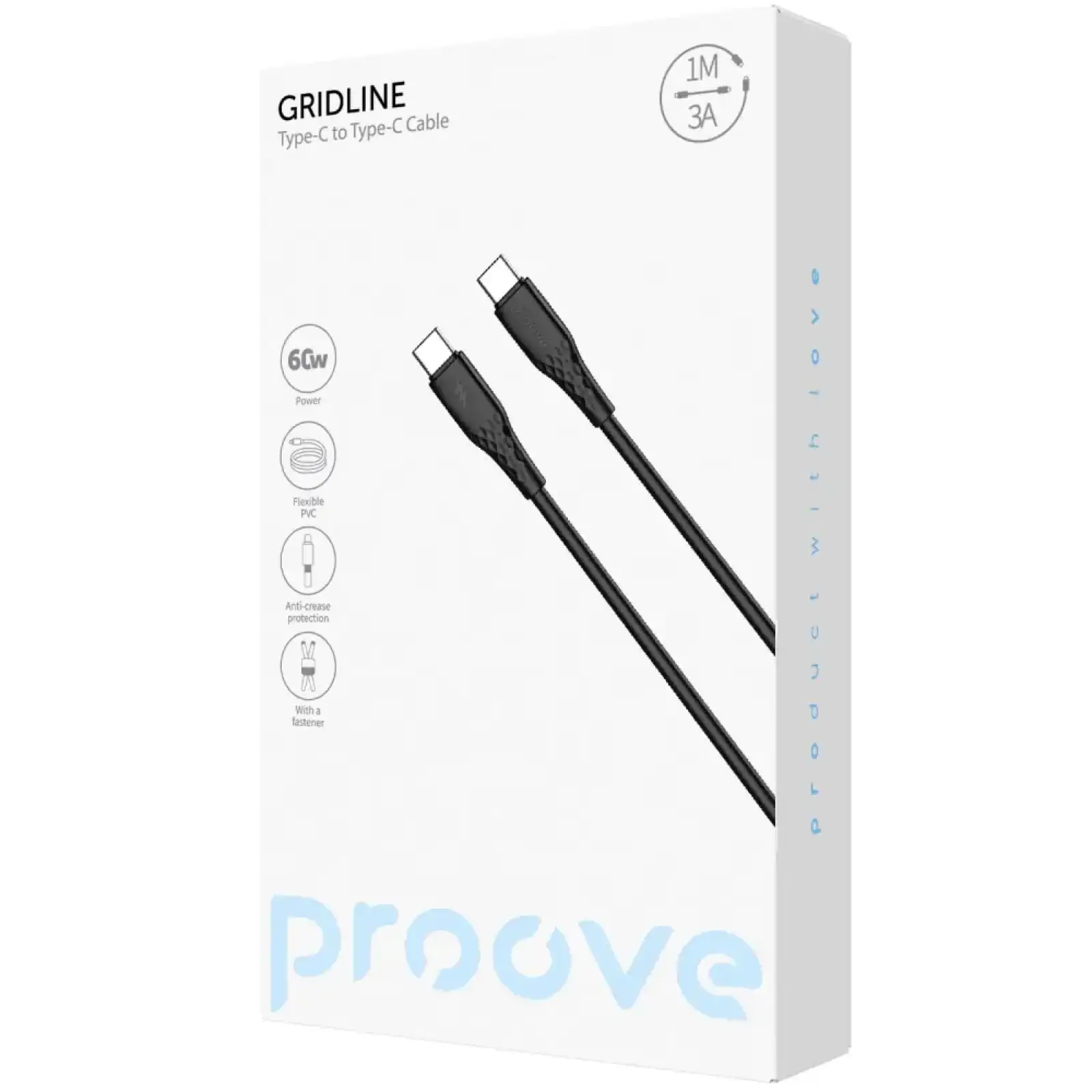 Кабель Proove GridLine Type-C to Type-C 60W (1m) Black